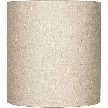 Springcrest 14" Top x 14" Bottom x 15" High x Lamp Shade Replacement Medium Tall Oatmeal Beige Drum Round Rustic Linen Fabric Spider Harp Finial
