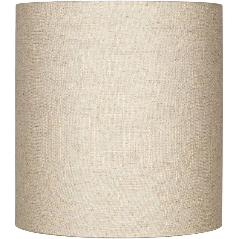 Springcrest 14" Top x 14" Bottom x 15" High x Lamp Shade Replacement Medium Tall Oatmeal Beige Drum Round Rustic Linen Fabric Spider Harp Finial, 1 of 9