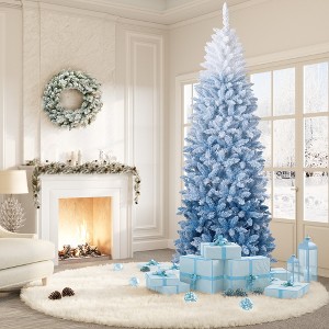 Gradient Snow Flocked Pencil Christmas Tree, Slim Artificial Holiday Decor with Sturdy Metal Stand, Flame-Retardant PVC, for Home, Party - 1 of 4