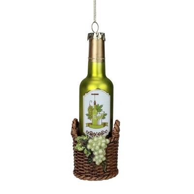 Northlight 6.25" Green and Brown Hanging Glass Wine Bottle Christmas Ornament