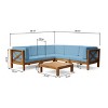 Christopher Knight Home Julie 6 Piece V-Shape Outdoor Acacia Wood Sectional Set with Coffee Table and Cushions - 3 of 4