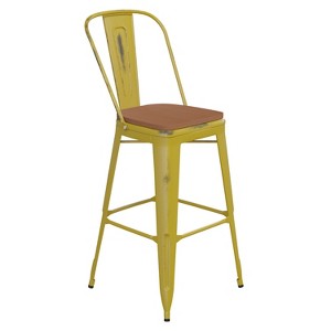 Flash Furniture Carly Commercial Grade 30" High Metal Indoor-Outdoor Bar Height Stool with Back and Polystyrene Seat - 1 of 4