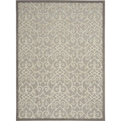 Natural Gray Flat Woven Floral Rectangular Area Rug