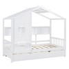 KWPZQEB House Bed Frame with Storage Shlef, Wooden Montessori Bed with Trundle & Fence for Kids, No Box Spring, Easy Assemble - 3 of 4