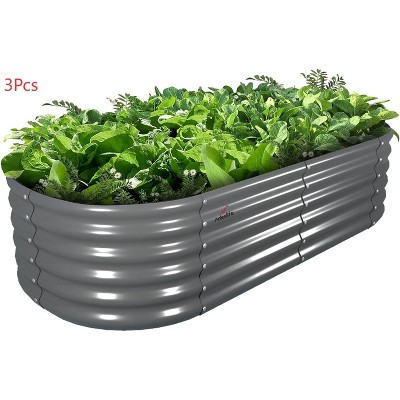 Chery Life 6X2X1.5 ft Galvanized Raised Garden Beds Outdoor, Oval Large Metal Planter for Planting Vegetables Flowers Herb, Gray