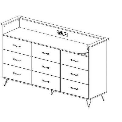 9 Drawer Dresser for Bedroom, Dresser with LED Lights and Charging Station, Modern Wooden Chest of Drawer Organizer Cabinet