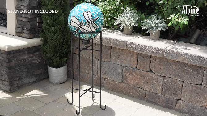 12&#34; x 10&#34; Indoor/Outdoor Dragonfly Duo Glass Gazing Globe Turquoise - Alpine Corporation, 2 of 6, play video