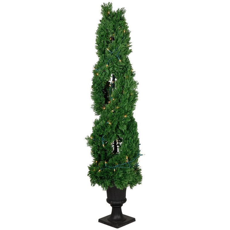 Northlight Real Touch™ Artificial Pre-Lit Cedar Double Spiral Topiary Tree, Clear Lights 4.5', 4 of 10