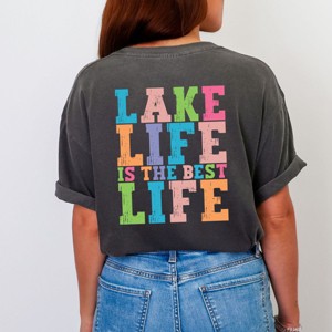 Simply Sage Market Lake Life Distressed Colorful Front and Back Design Garment Dyed Tee - 1 of 4