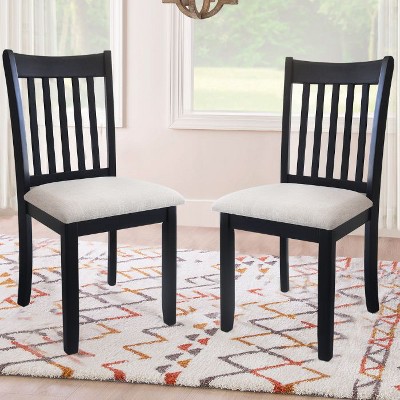 CAVINAS Traditional Wooden Dining Chairs with Slatted Back and Padded Seat, Set of 2, Kitchen Side Chairs