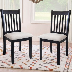 CAVINAS Traditional Wooden Dining Chairs with Slatted Back and Padded Seat, Set of 2, Kitchen Side Chairs - 1 of 4