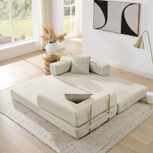 Convertible 3-Seat Sofa Bed, Modular Fold-Out Couch with Corduroy Fabric and Removable Backrest, King Size Sofa for Living Room & Bedroom - 1 of 4