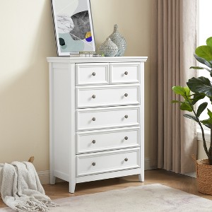 LOVSON Farmhouse Style 6-Drawer Dressing Table, Bedroom Clothing Storage Cabinet & Storage Unit, Suitable for Bedroom, Living Room, White - 1 of 4