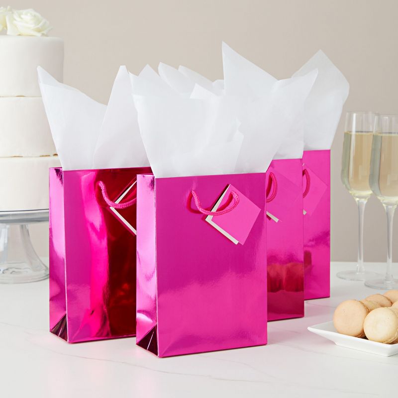 Blue Panda 20 Pack Small Metallic Hot Pink Birthday Gift Bags for with White Tissue Paper, 7.9 x 5.5 x 2.5 In, 2 of 9