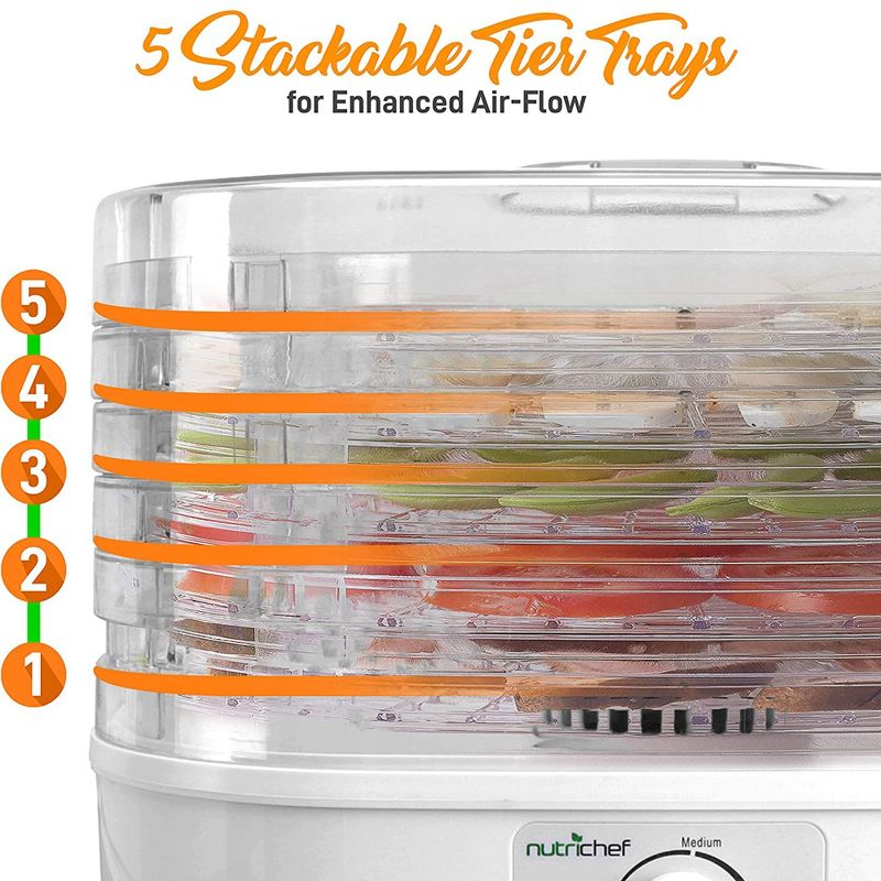 NutriChef PKFD06 Kitchen Countertop Electric Food Dehydrator Preserver Machine with Adjustable Temperature and 5 Stackable Tray Racks, 3 of 7