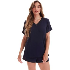 #followme Womens Pajama Shorts Set  Ultra Soft PJ Set for Women with Satin V-Neck Trim - 1 of 3