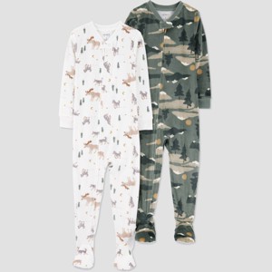 Carter's Just One You® Toddler Boys' 2pk Snug Fit Long Sleeve Dino Velour Footed Pajama - 1 of 4