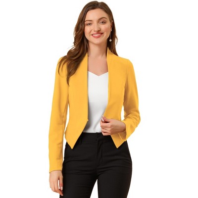 Inspire Chic Women s Collarless Work Office Long Sleeve Cropped Blazers Yellow Medium Target