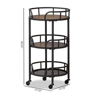 Bristol Rustic Industrial Metal and Wood Mobile Serving Cart - Brown