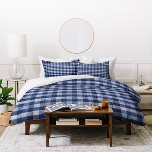 Full/Queen Imlada Huaradit Gingham Duvet Set Navy - Deny Designs: Microfiber, Reversible, 300 Thread Count - 1 of 4
