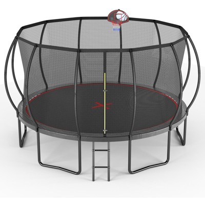 14FT trampoline Pumpkin- Black Red- fframe height 90cm
