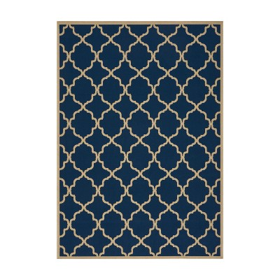 GDFStudio Delans 5' x 8' Indoor/Outdoor Quatrefoil Area Rug, Navy/Ivory