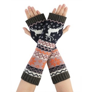 Allegra K Women's Winter Fingerless Thumbhole Elbow Length Knitted Gloves Arm Warmer - 1 of 4