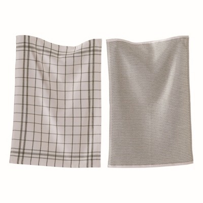 tagltd 26L"x18W" Classic Black Cotton Set of 2 Checked and Solid Terry Cloth Dishtowel Kitchen Towel Machine Washable