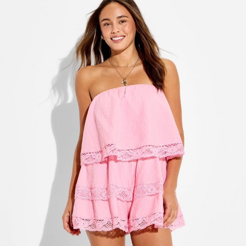 Женские комбинезоны Wild Fable Women's Pull-On Lace Trim Tube Romper - Wild Fable™ Pink M