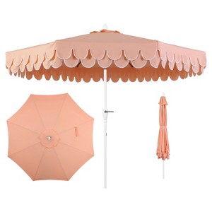 JONATHAN Y Tracy 9 ft. Classic MidCentury Scalloped Fringe Market Patio Umbrella with Auto-Tilt, Crank, Wind Vent and UV Protection - 1 of 4