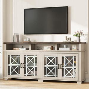 Farmhouse TV Stand for 80 inch, Mid Century Modern Entertainment Center and Storage, Wooden Media Console Cabinet Furniture Whitewash - 1 of 4
