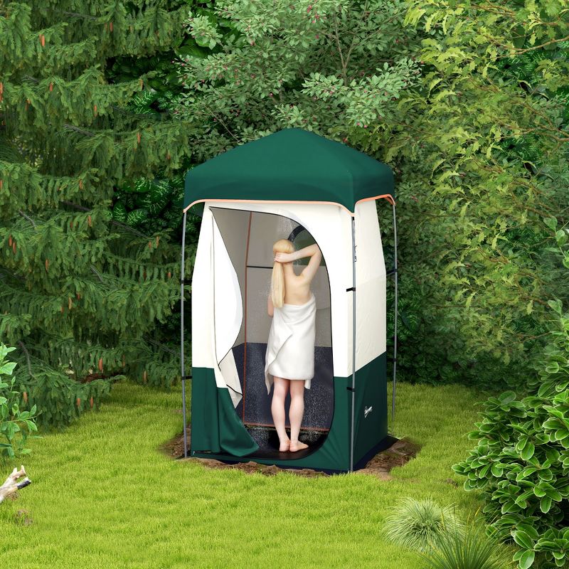 Outsunny Camping Shower Tent, Privacy Shelter with Solar Shower Bag, Removable Floor and Carrying Bag, Green, 2 of 7