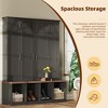 TiramisuBest 62.9" Farmhouse 4-in-1 Hall Tree with 6 Hooks, Mudroom Wood Grain Bench, Entryway Shoe Cabinet for Living & Hallway, Black - 4 of 4