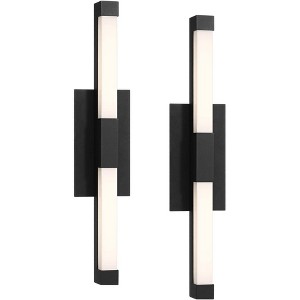 John Timberland Murphy 24" High Modern Outdoor Wall Light Fixture Mount Porch House Exterior Outside Set of 2 LED Bulb Weatherproof Sand Black Metal - 1 of 4