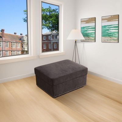 DOMETOUR Brown Flannel Living Room Ottoman - Cozy Upholstered Footstool with Storage
