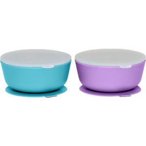 Weesprout Suction Bowls for Baby & Toddlers, 100% Silicone with Plastic Lid, 12 oz, Set of 2 - 1 of 4