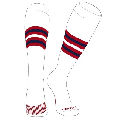 PEAR SOX Striped OTC Baseball, Softball, Football Socks (F) White, Red, Navy (M)