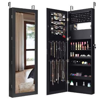 Costway Wall Door Mounted Mirror Jewelry Cabinet Organizer LED Lights
