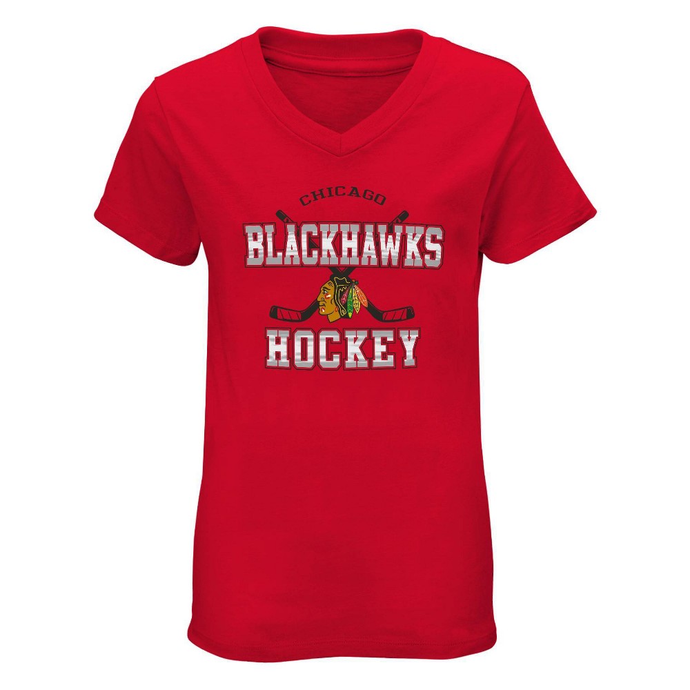 NHL Chicago Blackhawks Girls' V-Neck T-Shirt - M