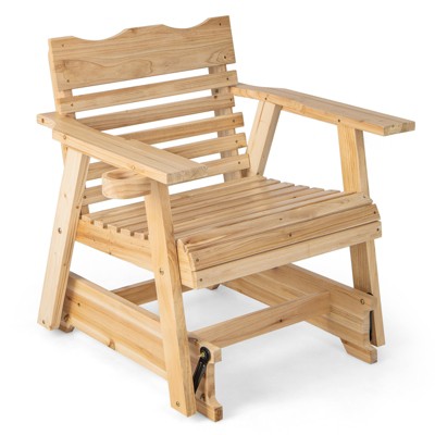 Tangkula 1PC/2PCS Outdoor Fir Wood Rocking Chair Outdoor Glider Chair with Rotatable Hidden Cup Holder and Curved Seat