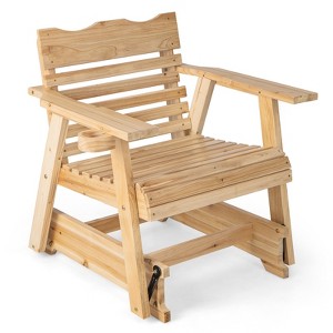 Tangkula 1PC/2PCS Outdoor Fir Wood Rocking Chair Outdoor Glider Chair with Rotatable Hidden Cup Holder and Curved Seat - 1 of 4
