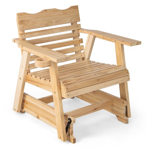 Tangkula 1pc Outdoor Fir Wood Rocking Chair Outdoor Glider Chair With Rotatable Hidden Cup Holder And Curved Seat Target