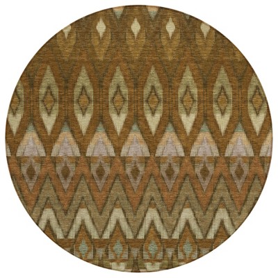 Brown Beige And Artichoke Green Southwestern Washable Indoor Outdoor Area Rug