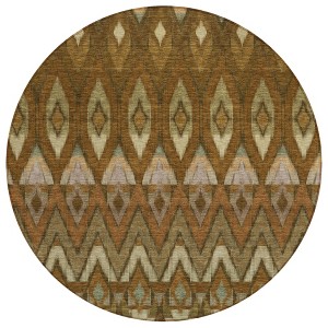 Brown Beige And Artichoke Green Southwestern Washable Indoor Outdoor Area Rug - 1 of 4