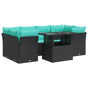 vidaXL Patio Sofa Set with Cushions Lounge Set 7 Piece Poly Rattan Acacia - Black - 1 of 4