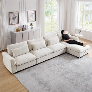 Oversized 157.5" Corduroy Cloud Modular L-Shaped Sectional Sofa with Big Deep Seat and Storage Ottoman, 5-Piece Free combination Sofa - 1 of 4