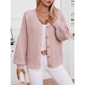 Womens Chunky Textured Knit Pocketed V Neck Soft Short Cardigan Sweaters for Women Trendy Winter Coats - 1 of 4