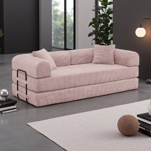 77.9" Corduroy Convertible Sofa Bed with Folding Mattress - 1 of 4