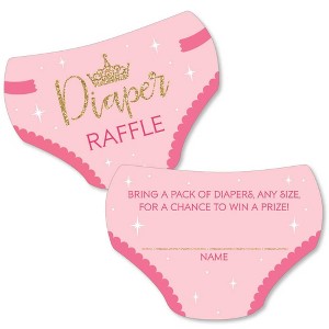 Big Dot of Happiness Little Princess Crown - Diaper Shaped Raffle Ticket Inserts - Pink & Gold Princess Baby Shower Diaper Raffle Game - Set of 24 - 1 of 4