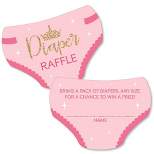Big Dot of Happiness Little Princess Crown - Diaper Shaped Raffle Ticket Inserts - Pink & Gold Princess Baby Shower Diaper Raffle Game - Set of 24